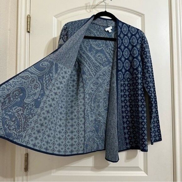 J.JILL BOHO MULTI PRINT LONG SLEEVE COTTON BLUE CARDIGAN XS - Picture 10 of 13